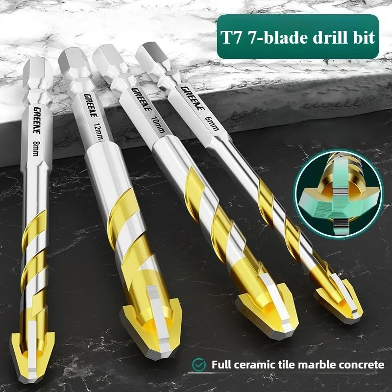 

Greener Cross T7 Octagonal Tile Drill Bit Set 6/8/10/12mm Glass Concrete Ceramic Tile Hard Alloy Triangle Drilling Bit Tools