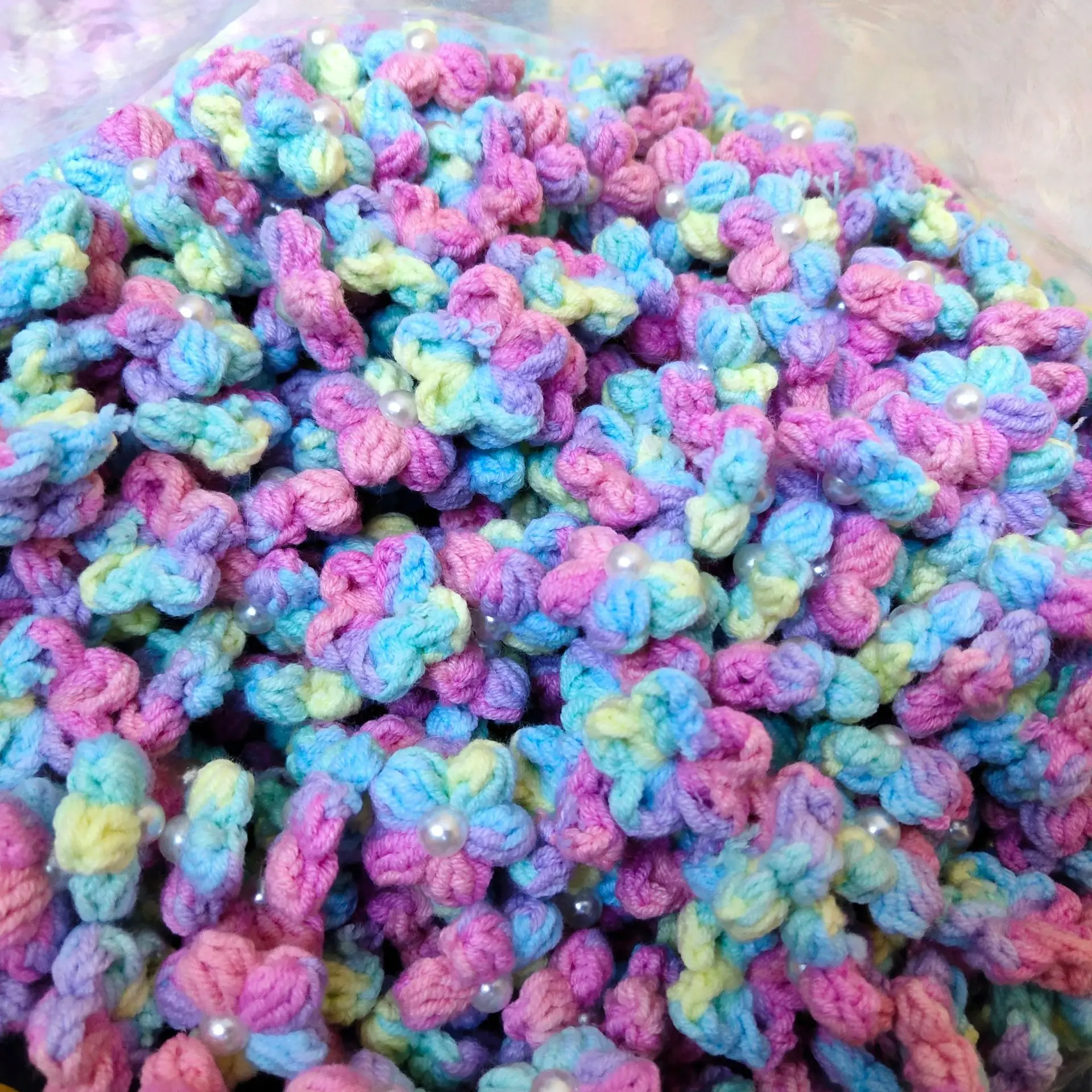 40Pcs Pearl Puff Gradient Color Block Cute Flowers For Cloth Ornaments Crochet  Knitting Accessories For Bags Handmade Gift 2CM