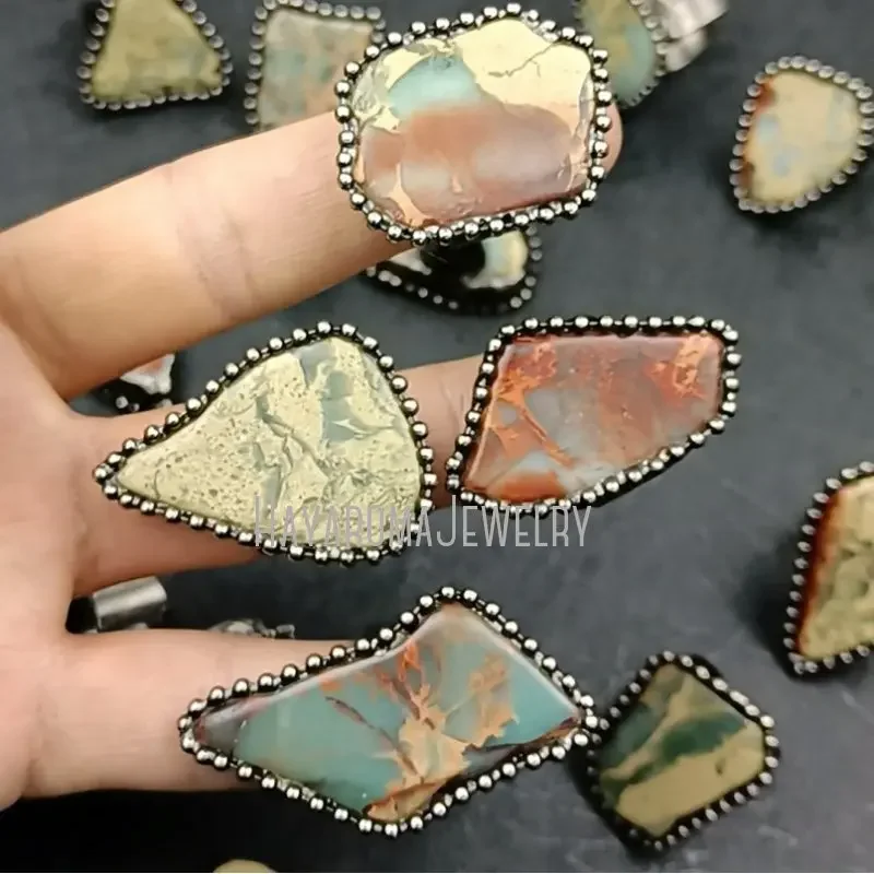 10pcs Emo Whimsigoth Sea Sediment Jasper Goth Witch Witchcraft Boho Jewelry Lady African Opal Ring Halloween Wizard Accessory