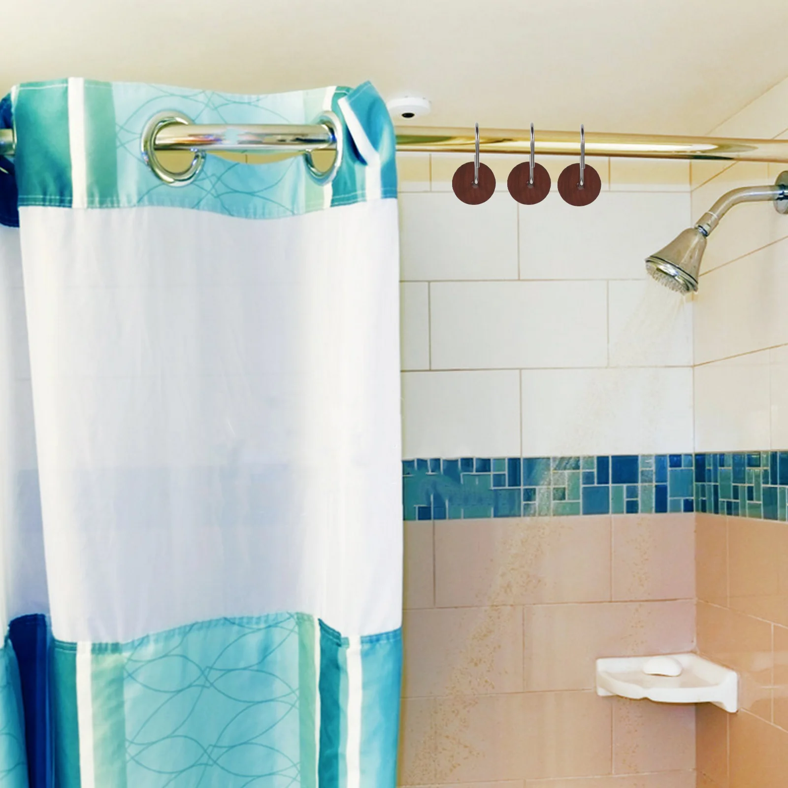 

12Pcs Wood Shower Curtain Hooks Rustic Curtain Rings for Bathroom Rods Decorative Metal Brown Decorative Bathroom Rings