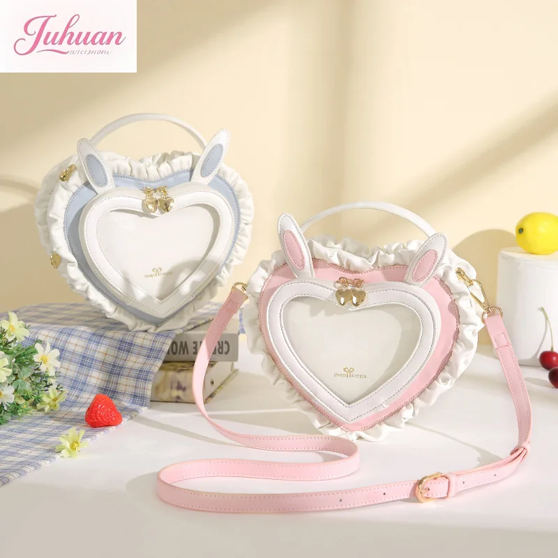 

Japanese New Women's Bags Rabbit Ear Love Transparent Window Pain Ladies Bag Lolita Cute Sweet Fashion Shoulder Messenger Bag