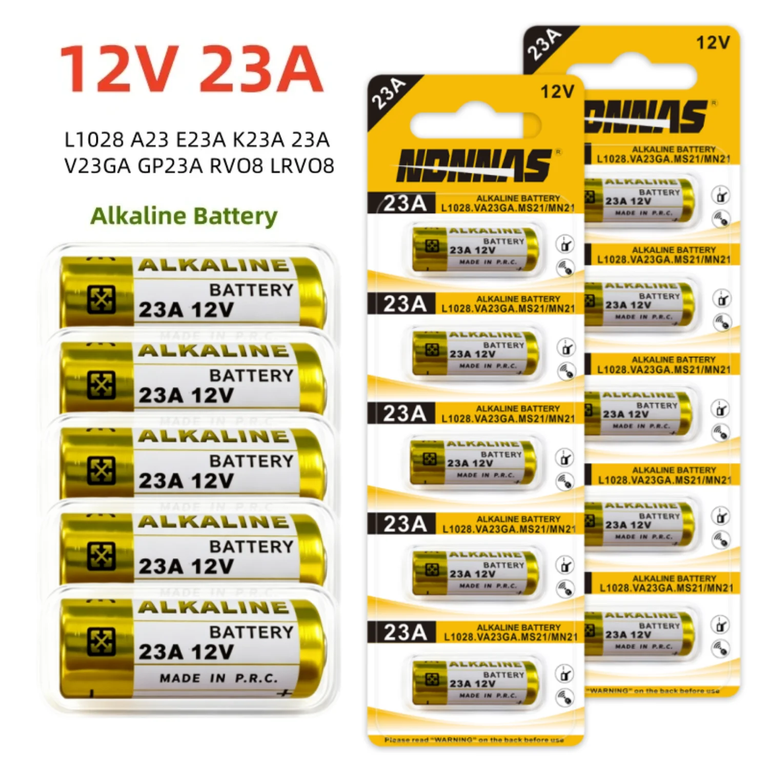 12V 23A Alkaline-Batterie 23GA A23 E23A EL12 L1028 GP23A LRV08 für Türklingel, Autoalarm, Fernbedienung, Schlüsselanhänger, Elektronische Geräte