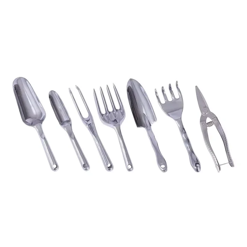 for 7 Piece DIY Silver Ergonomic Aluminum Alloy Garden Weeding Tools Set with Polishing Handles Plant Maintenance Fast