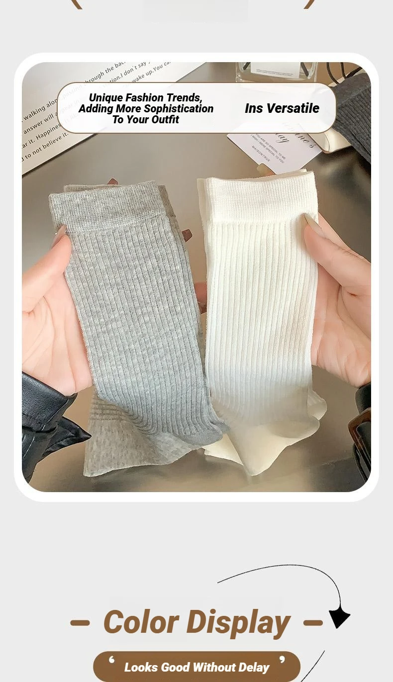 Damenmode-Socken, koreanische einfarbige, gestreifte Wadensocken, schlicht, für Frühling und Sommer, atmungsaktiv, bequem, Stapelsocken, mittelgroß bis klein – Detail 17