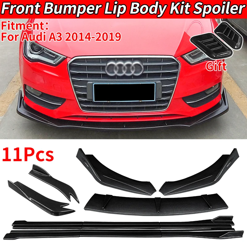 Audi A3 2014-2019 Modification Car Front Bumper Splitter Lip Body Kit Spoiler Side Skirts Extensions Rear Wrap Angle ABS