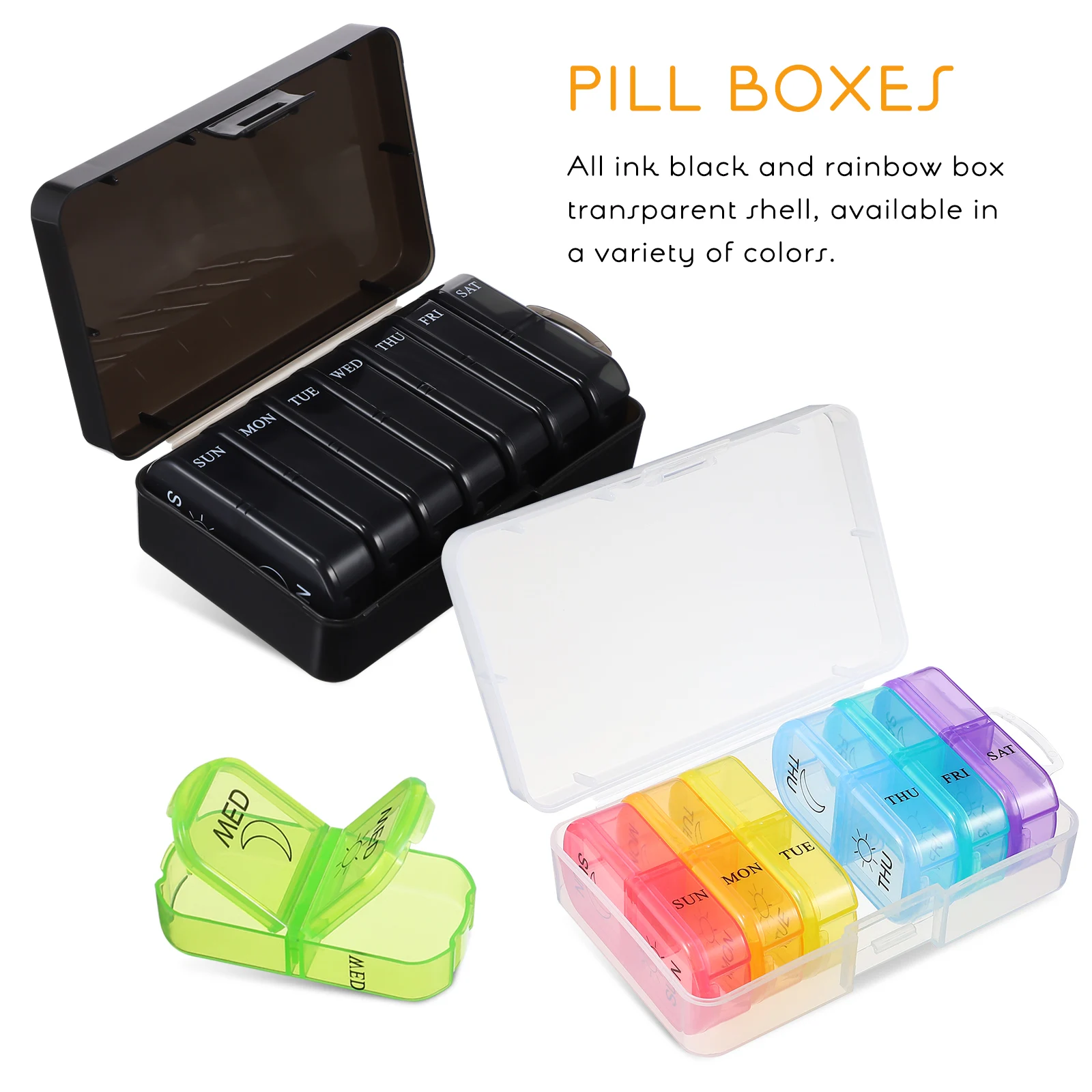 

2 шт. ежедневная коробка для таблеток портативный ganizer 7-дневные отделения дорожный футляр пластиковый H прозрачный корпус коробка для таблеток