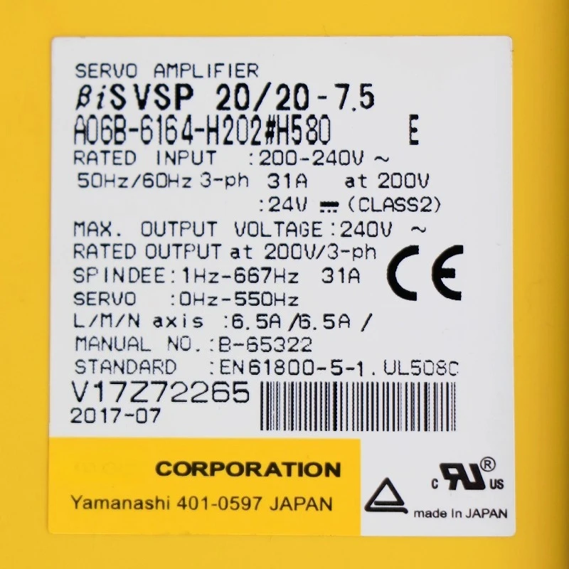 

Б/у A06B-6164-H202 Для FANUC A06B-6164-H202 # H580 Б/у сервоусилитель с сервоприводом