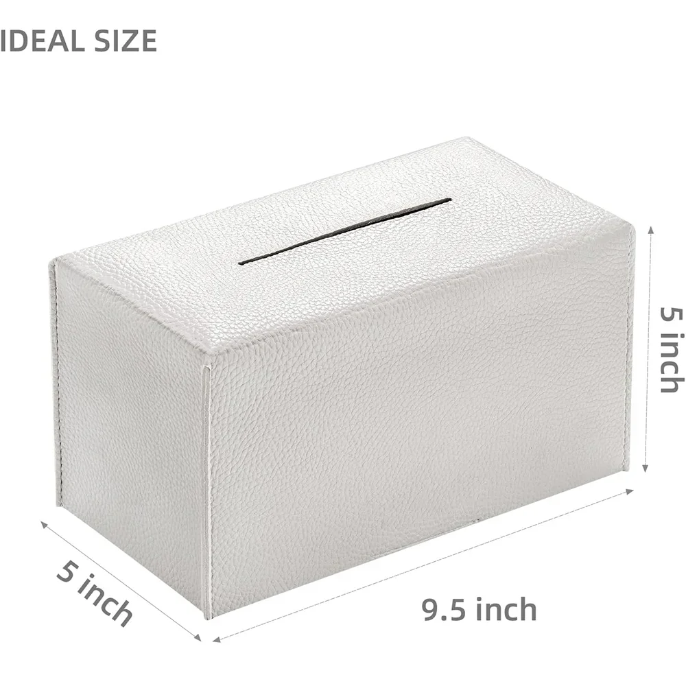 Tissue Box Cover PU Leather Rectangular Tissue Box Case Organizer Holder for Vanity Countertop, Night Stands, Livingroom, Office
