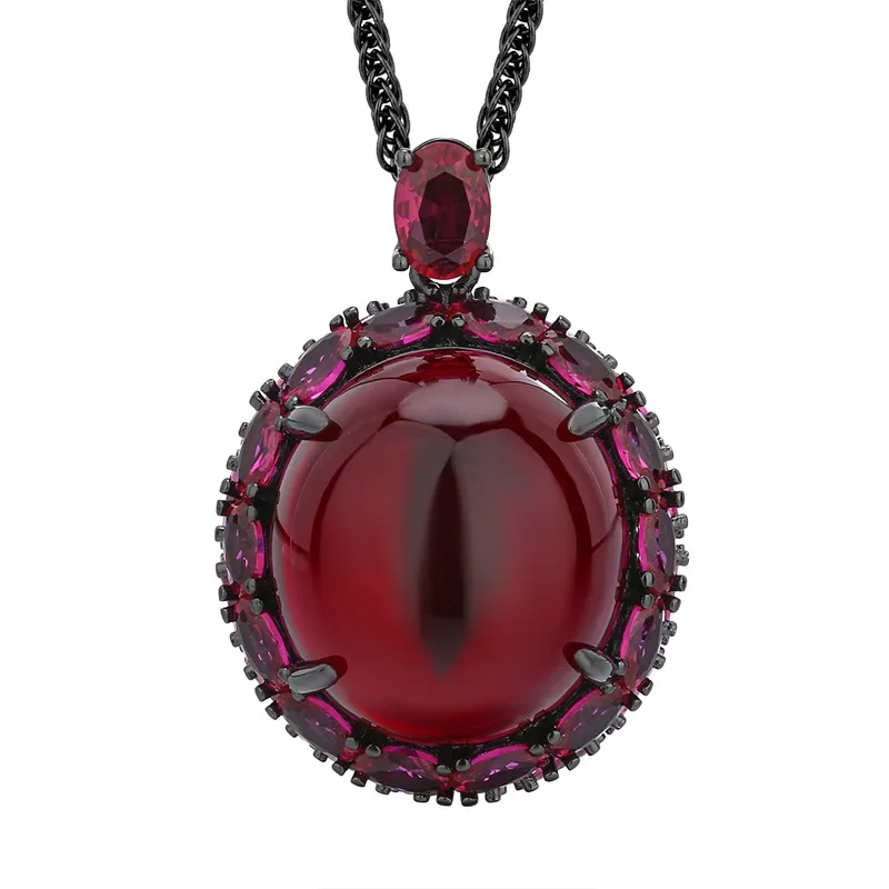 Enchanting Dual Toned Gemstone Pendant Necklace Blue Passionate Red Exquisite Gothic Inspired Jewelry for Fashion Forward Women