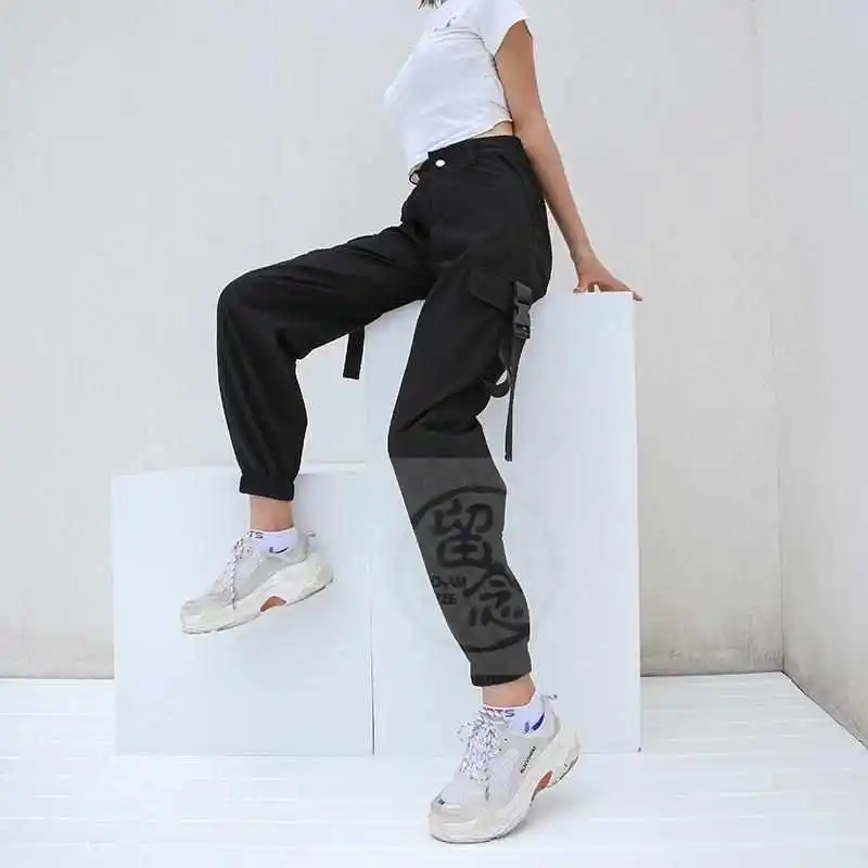 Low Waist Reflective Korean Sle Women's Casual Pants with kets Harlan Pants Cotton Blend Slim Fit Seven Quarter Length
