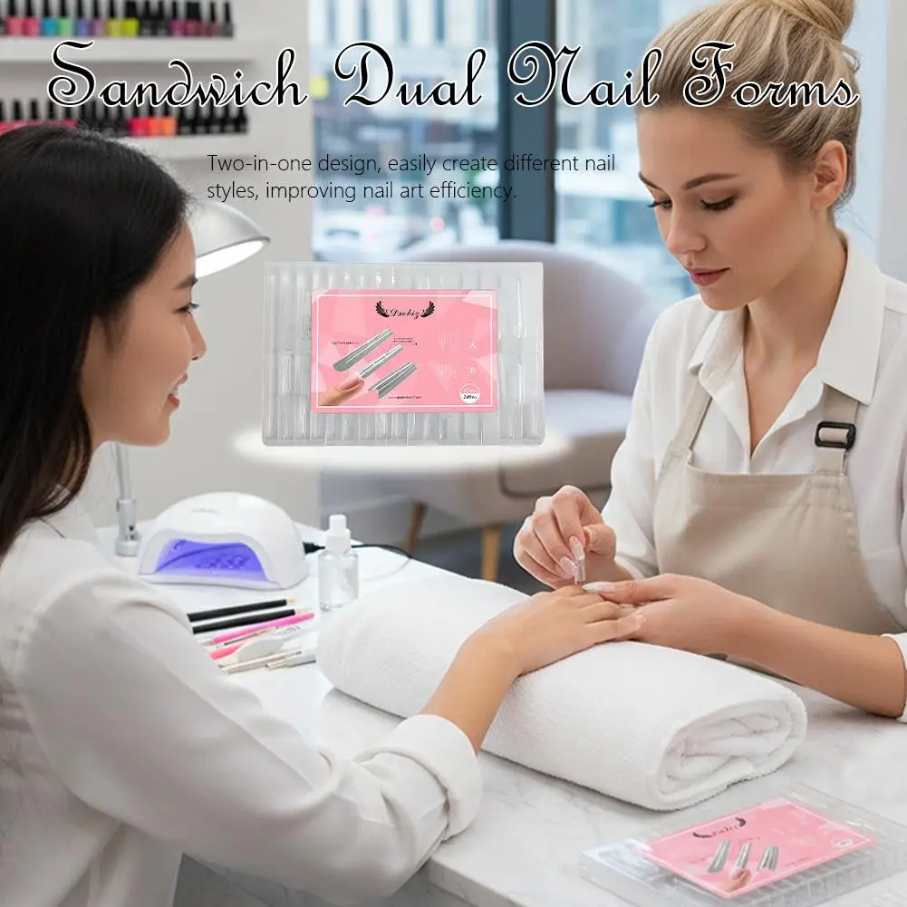 ساندويتش أشكال أظافر مزدوجة 240 قطعة ملحقات جديدة-أشكال مزدوجة نعش اللوز أشكال أظافر مانيكير قالب علوي قالب سفلي #4