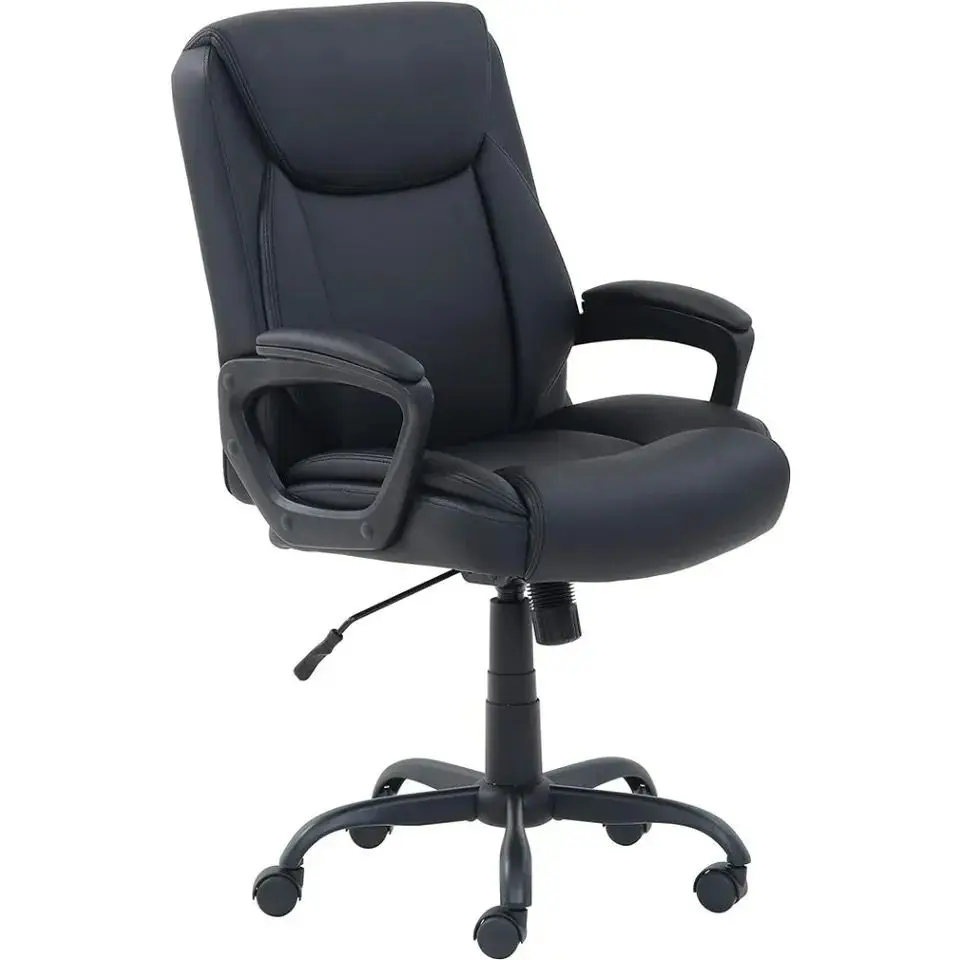 

Classic Puresoft PU Padded Mid-Back Office Computer Desk Chair with Armrest, 26"D X 23.75"W X 42"H, Black,Office Chairs