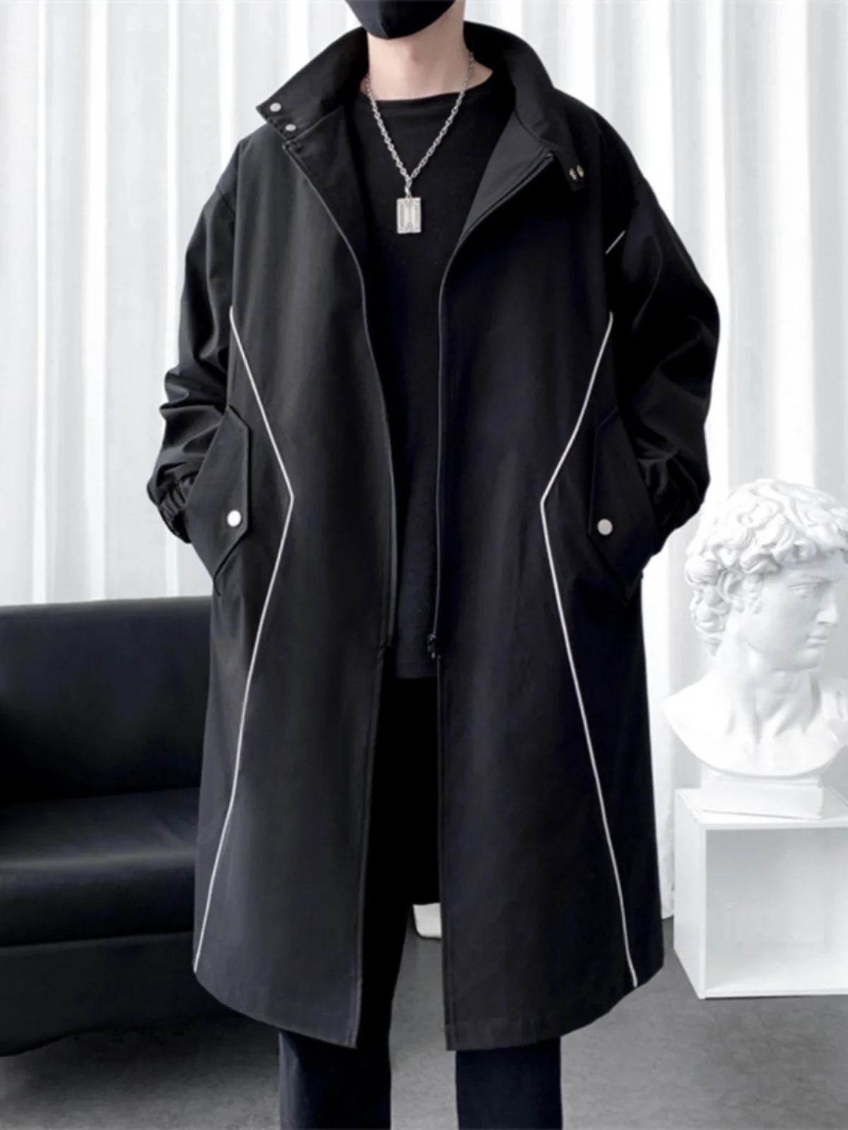 

Мужская ветровка Cleanfit Casual Bla: модная корейская модель средней длины, свободного кроя, с декоративной молнией, для весны и осени