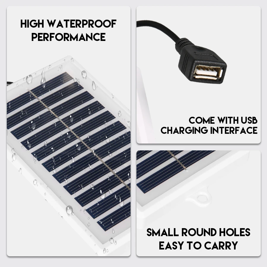 5V 1A Portable Solar Panel for Flashlight Headlamp Outdoor Hiking Camping Mobile Phone Bank USB Charging Panels IPX8 Waterproof