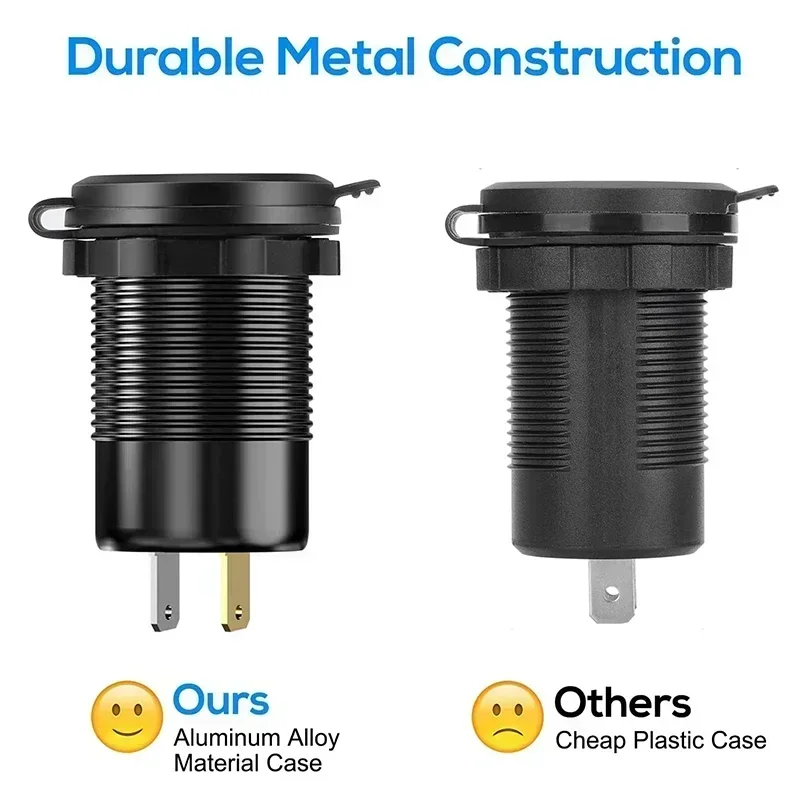 NOVO Carregador Veicular USB 117W com Dual PD e Dual QC 3.0, Adaptador de Tomada com Voltímetro à Prova d'Água para Carros e Barcos 12V/24V - Super Vendas