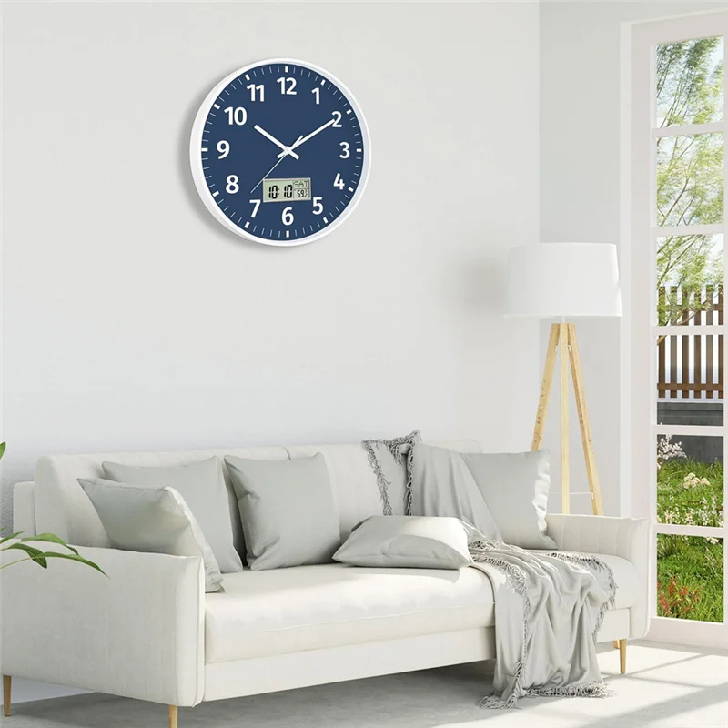 ABMI-Digital Wall Clock With Time, Day Of Week And Temperature, Silent Non-Ticking Battery Operated Round Digital Wall Clock