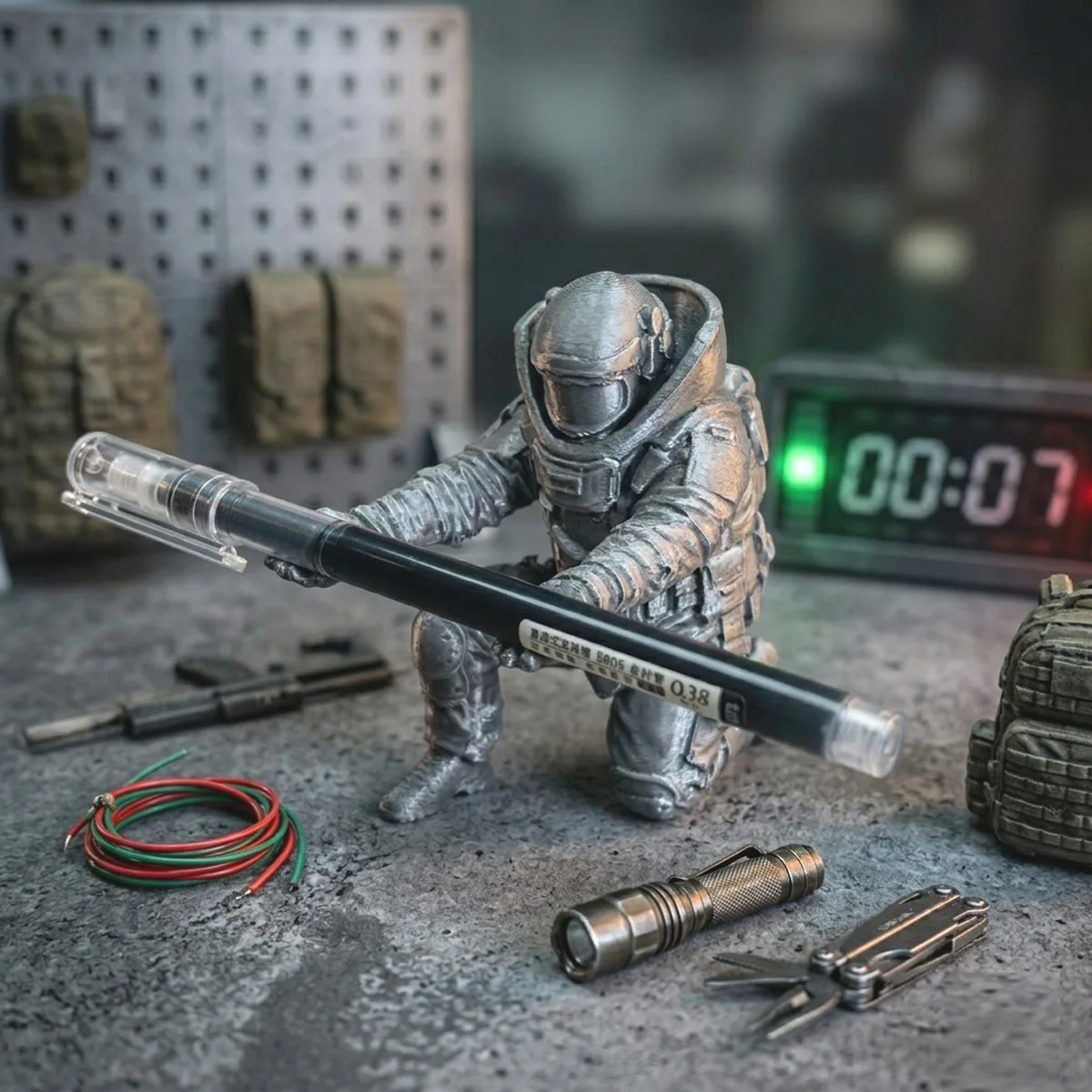 (8*7.5cm) 3D Printed Military Tactical Pen Holder Desktop Organizer Soldier Military Luxury Gift Office Stationery Stand