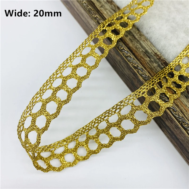 2yards 8mm-22mm Gold Cotton Lace Ribbon For Apparel Sewing Fabric Trim Cotton Crocheted Lace Fabric Ribbon Handmade Accessories