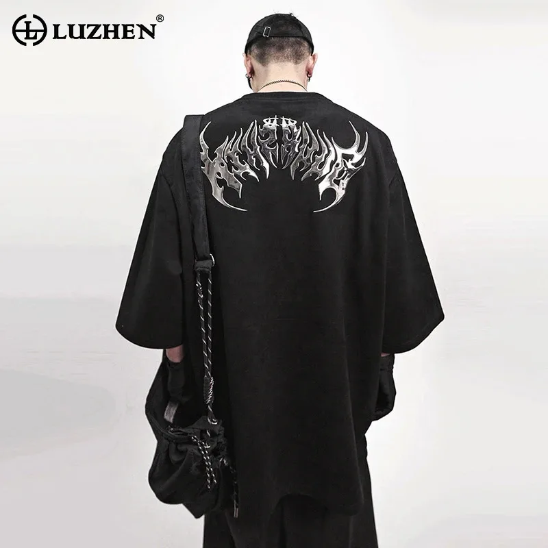 

LUZHEN свободные футболки с короткими рукавами в стиле хип-хоп с индивидуальным узором в стиле пэчворк, мужские футболки с короткими рукавами, лето 2025 г., оригинальная уличная одежда JY3730