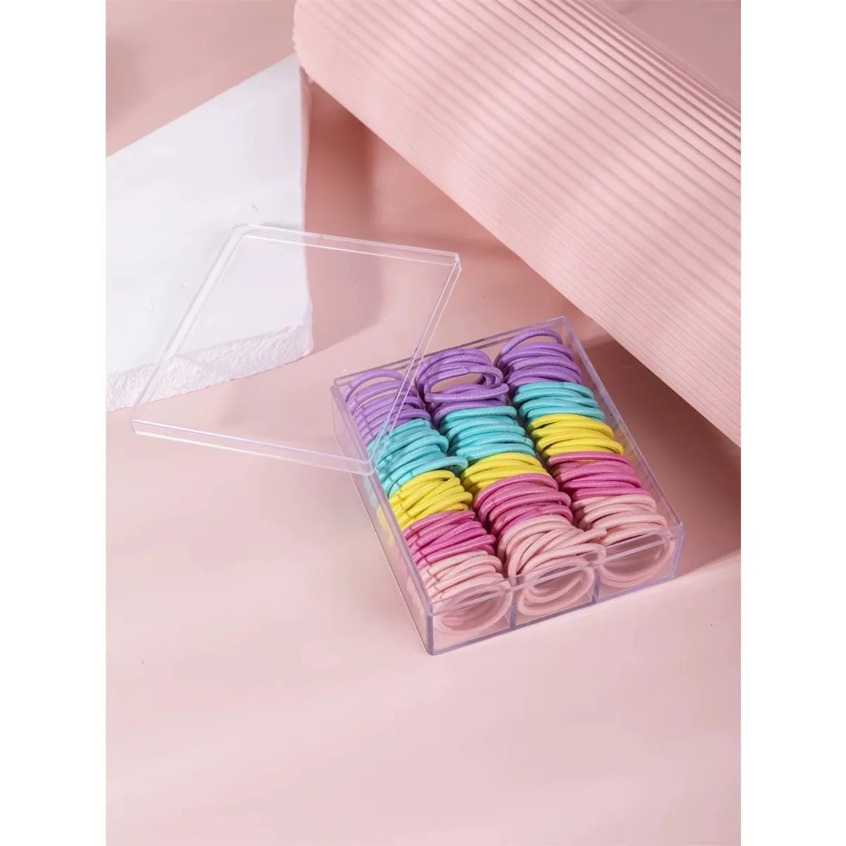 130개 한국 스타일 컬러풀 엘라스틱 헤어 타이 소녀용 포니테일 홀더 스크런치 헤어 액세서리