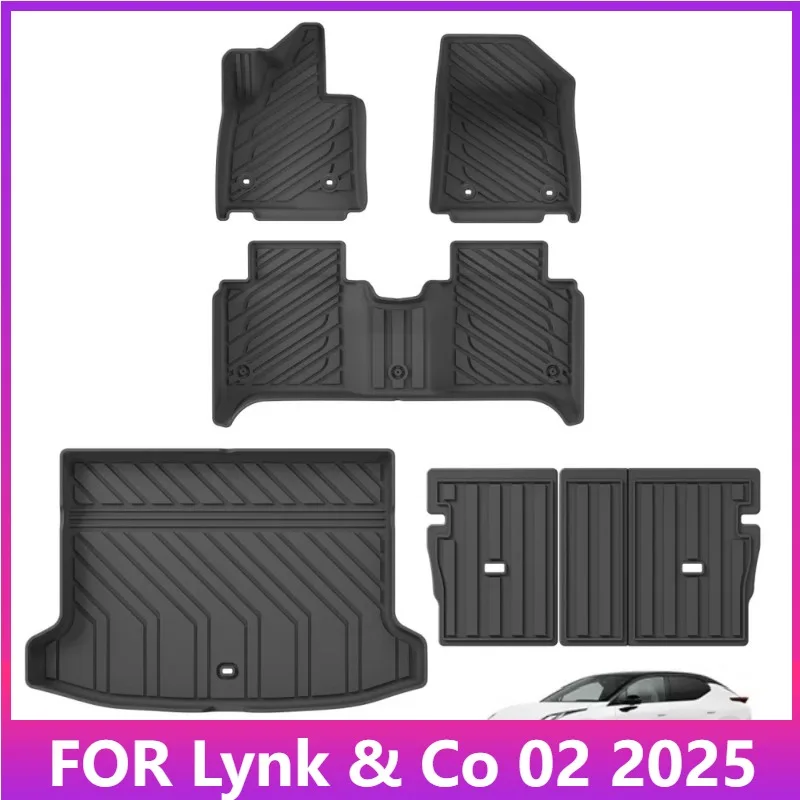 

For Lynk & Co 02 2025 Car Floor Mats Cargo Liner Trunk Pad TPE 3D Foot Mat Waterproof Odorless Tray Protection BLACK