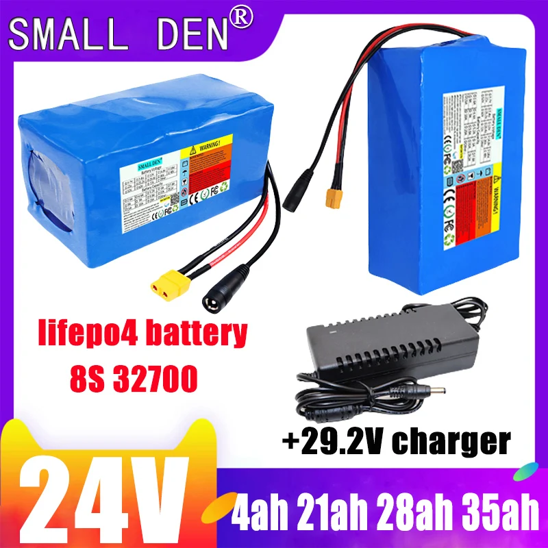 

24V 14ah 21ah 28ah 35ah lifepo4 battery pack 8s-32700 with BMS electric scooter wheelchair lawn mower solar cell+29.2V charger