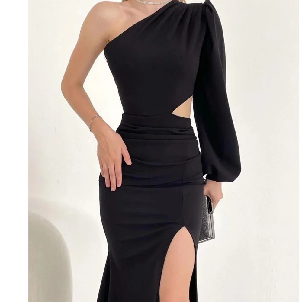 Muloong One-shoulder Sweep Train Ruffle Women Elegant And Pretty Luxury Prom Dress