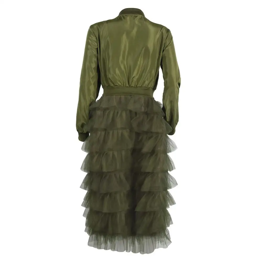 Elegant Lacework Mesh Midi Dress Coat Vintge Mesh Flower Edge Trench Coat Lace Skirt Mid Length Jacket Women Windbreaker