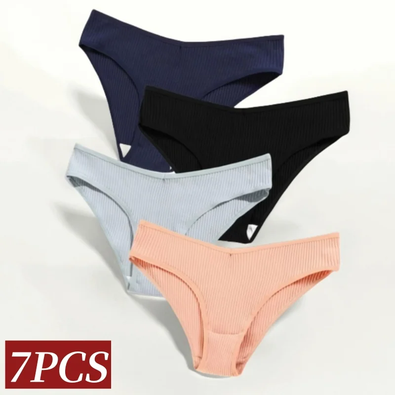 

7 шт./компл. хлопковые трусики, трусики низкого размера для женщин, дышащее нижнее белье, женские трусы, сексуальное женское белье, трусы с v-образной талией M-2XL