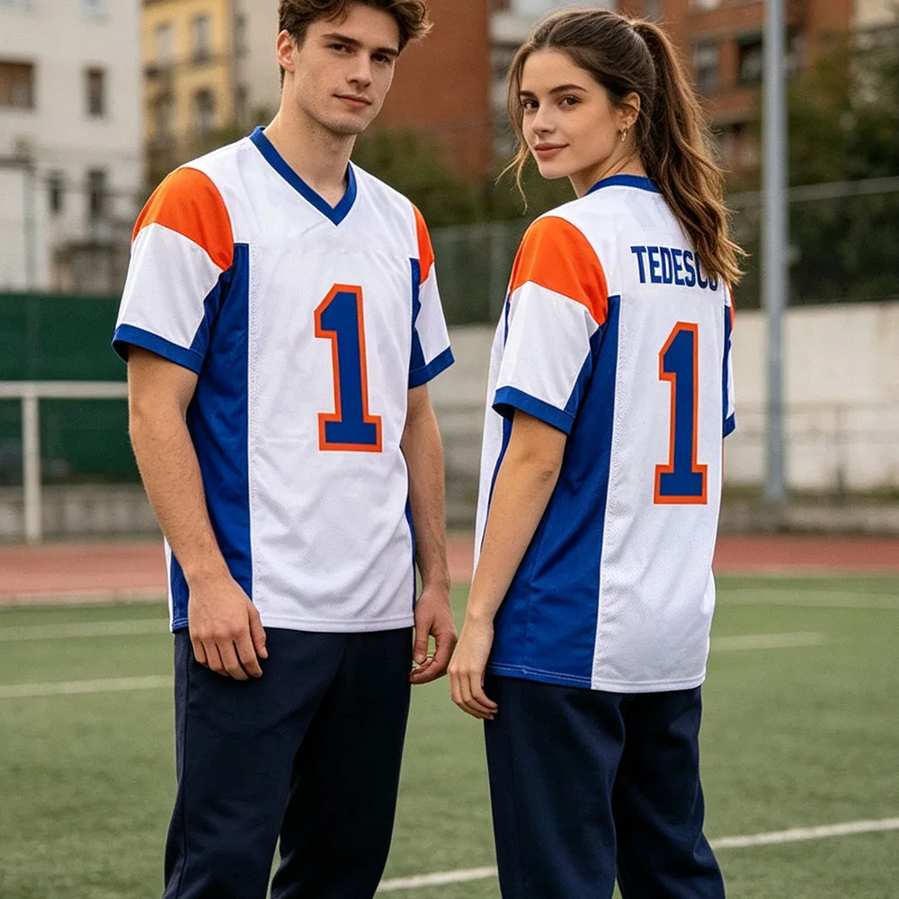 Футболка Tedesco 1 Jersey Blue Mountain State TV Show Football с V-образным вырезом, летняя, свободная, мягкая, повседневная, с принтом, в стиле стритвир