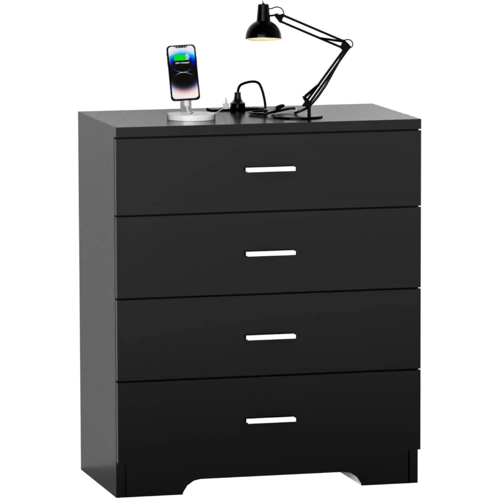 

Dresser with Power Outlets Wooden 4 Drawer Dresser with USB and Type C Port Chest of Drawers