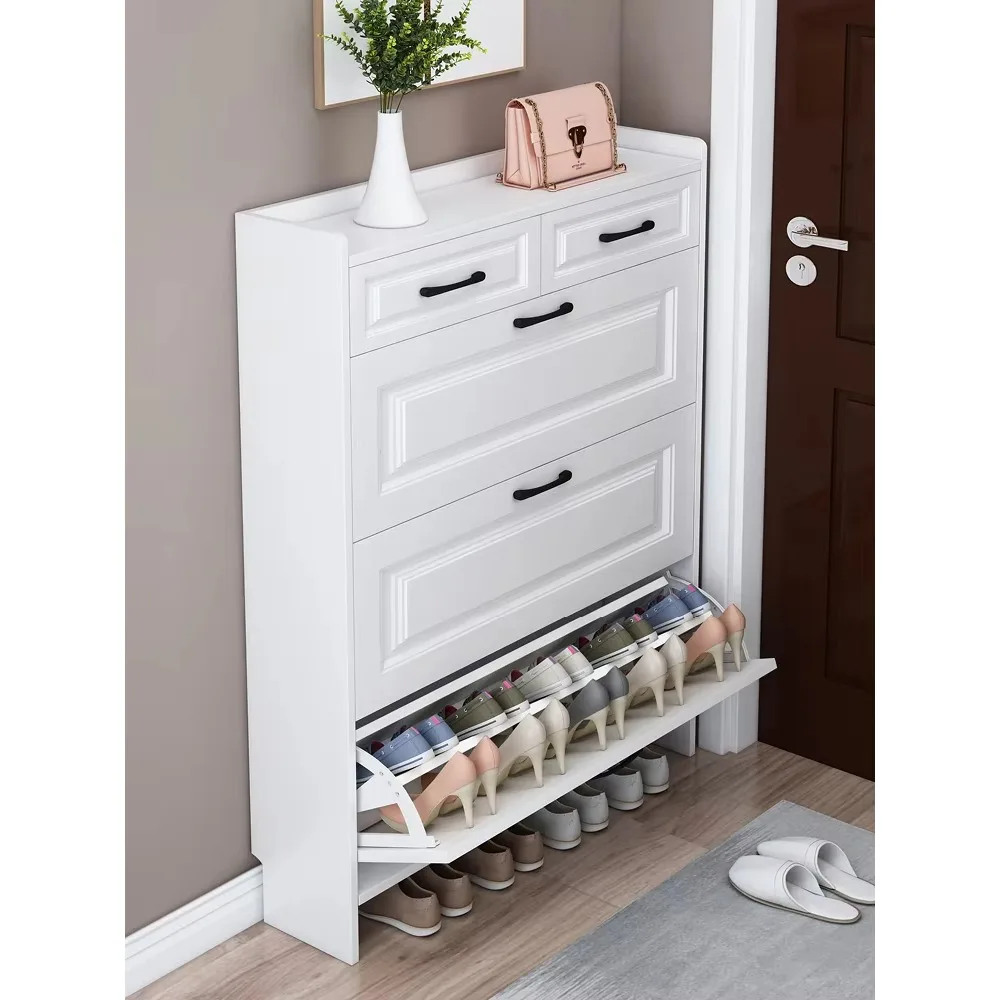Meuble à chaussures ultra-fin économique pour entrée de maison, simple, moderne, multifonctionnel, étroit, avec portes battantes, petit rangement à chaussures
