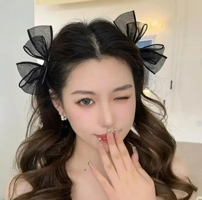 Elegant Big Bows Lace Flower Hairpins Fabric Elastic Bowknot Hair Bands Women Girls Hair Accessories Fashion Korean Hair Clip