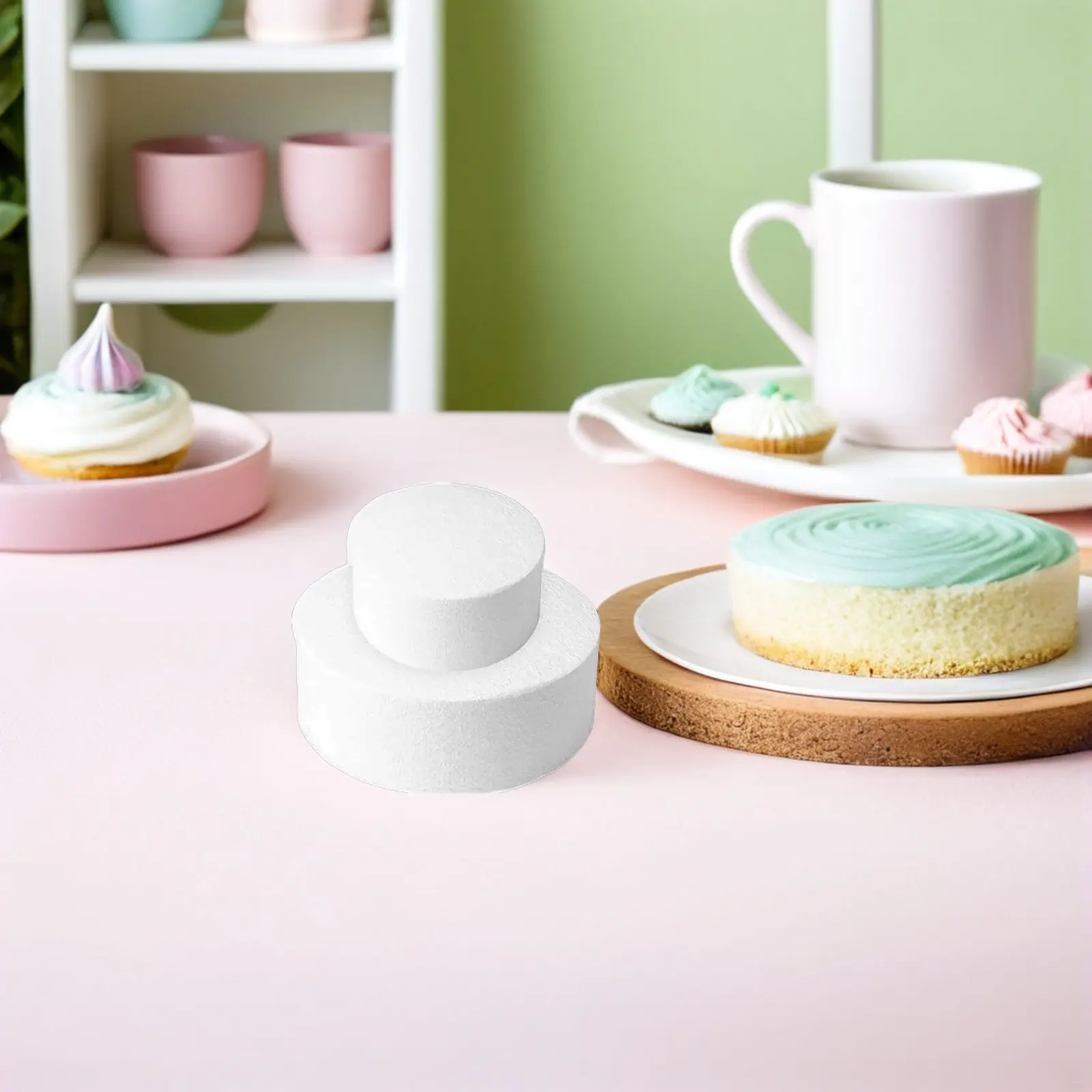 

2Pcs Round Foam Cake Dummy Classic Bakery Fake Cake Practice Tool Wedding Birthday Party Display Baking Practicing Tool