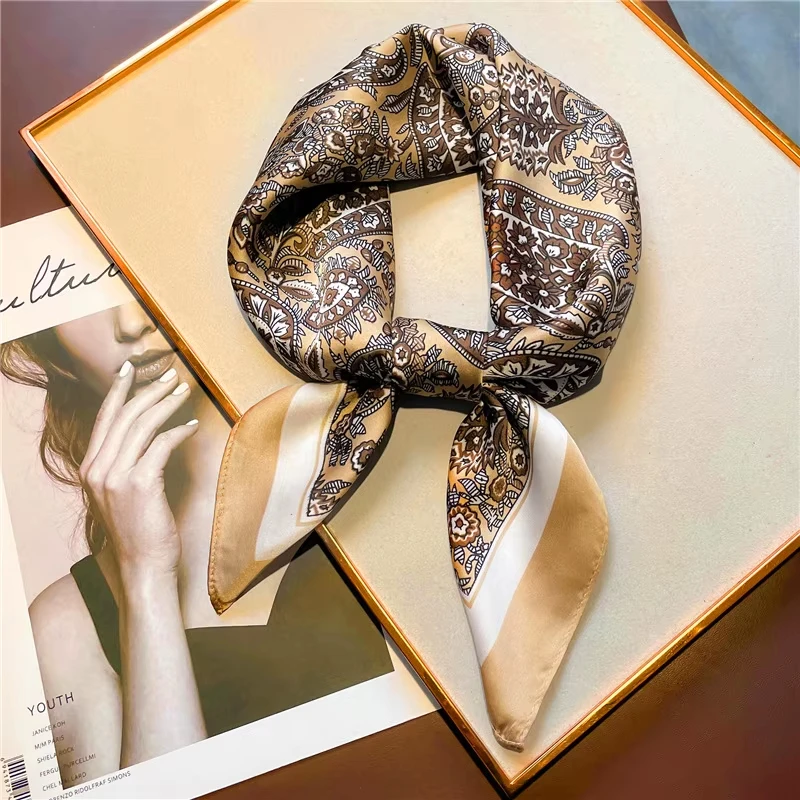 New Fashion Luxury Brand 70cm Silk Square Scarf Women Satin Shawl Wrap Hijab Echarpe Neck Tie Female Hair Bandana Headkerchief