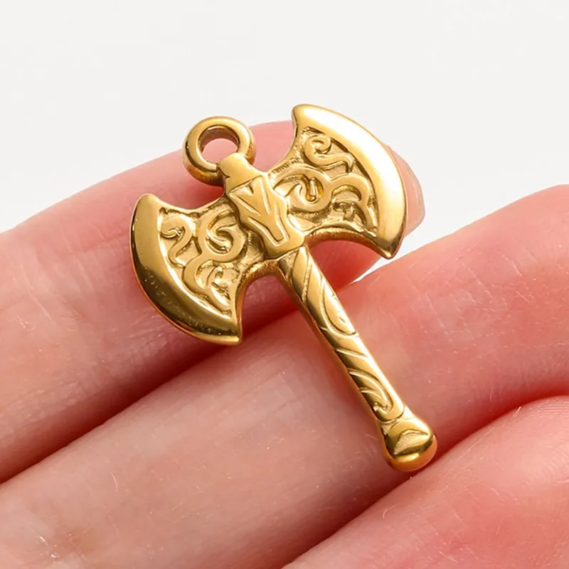 5 Stück verschiedene Werkzeuganhänger, Schwert, Schraubenschlüssel, Schere, goldfarben, Edelstahl-Anhänger für Schmuckherstellung, DIY-Taschen-Schlüsselanhänger – Detail 4