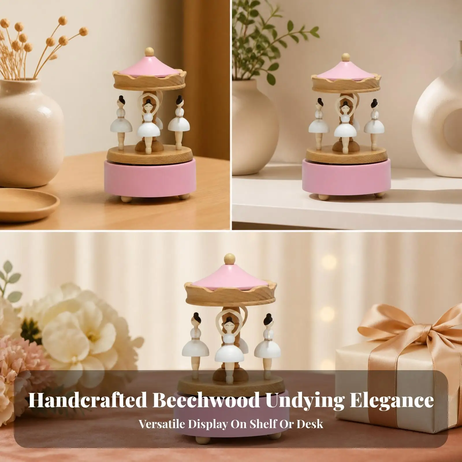 Beech Wood Melody Box with Rotating Ballet Figures Mini for Children, Classmates