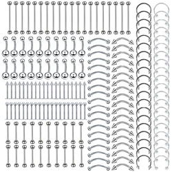 180pc Body Lot Stainless Steel Nose Lip Tongue Cartilage Tragus Eyebrow Industrial Barbell Belly Button Rings Piercing Jewelry