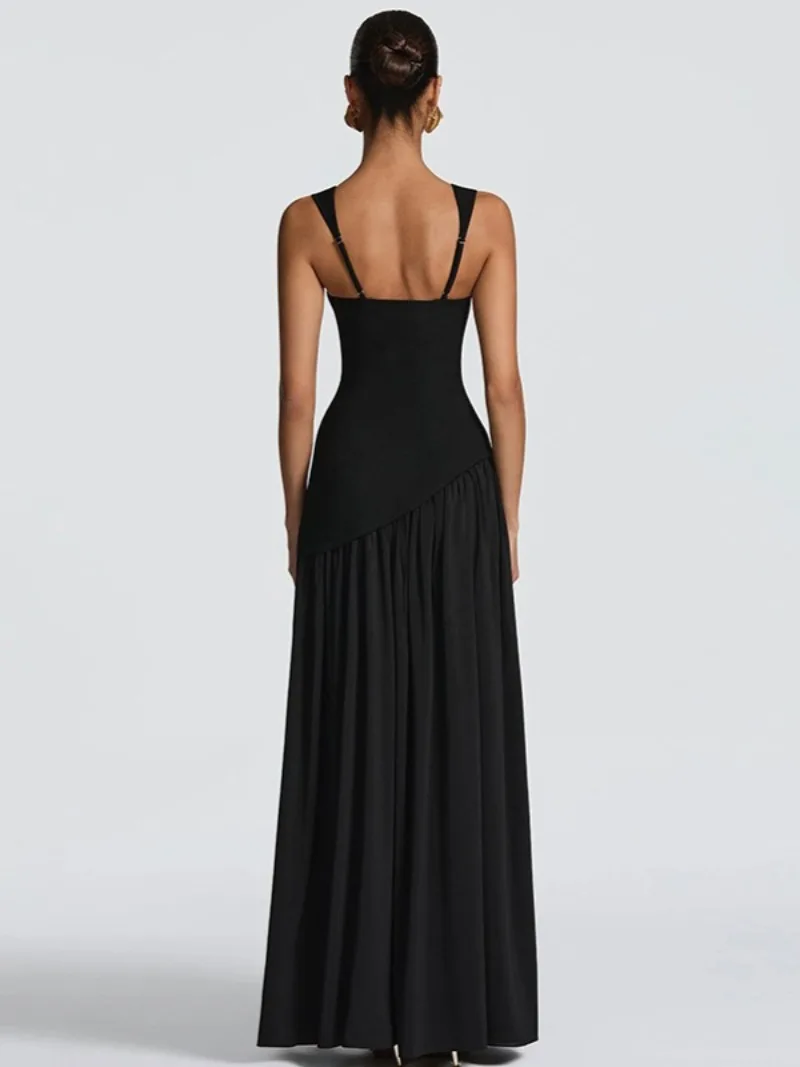 FDYOUI Chic Sleeveless Solid Cocktail Dress for Women Spaghetti Strap Bandage High Slit Long Gown Formal Occasion Prom Dresses