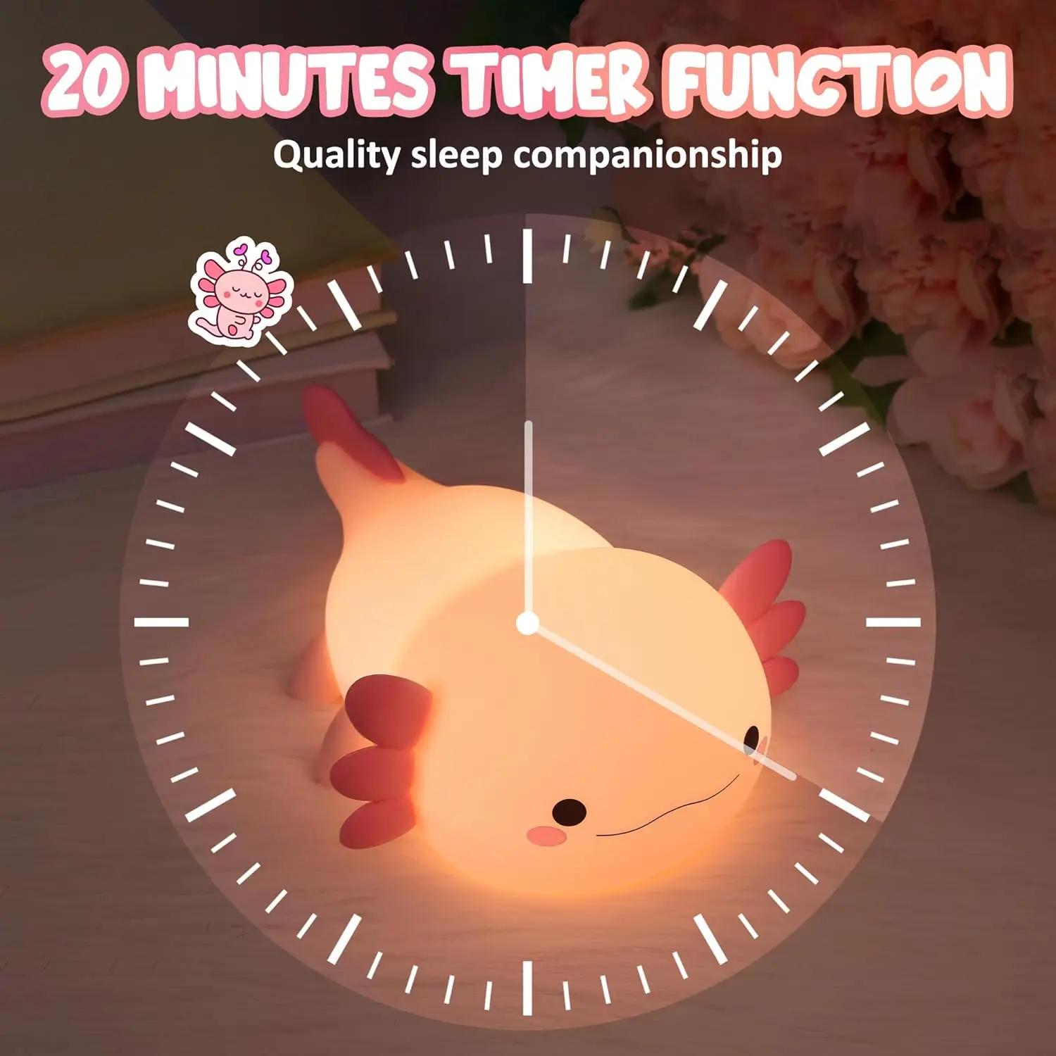 Axolotl Night Light Silicone Nursery Sleeping Lamp Touch Control Nightlights USB Rechargeable Cute Table Lamp for Baby Child