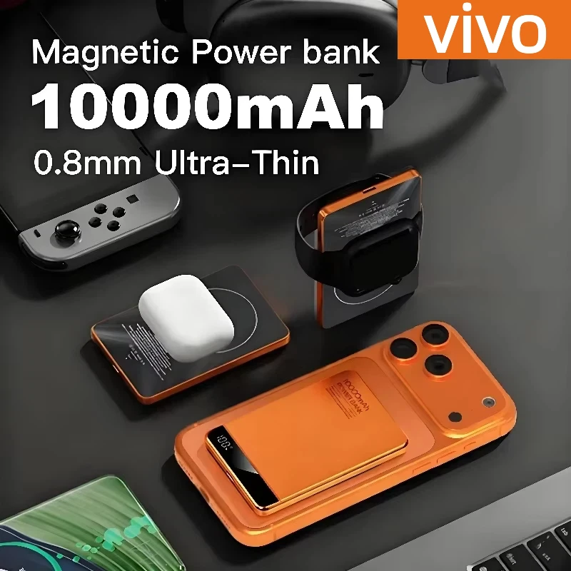 بنك طاقة VIVO 10000 مللي أمبير في الساعة فائق النحافة لـ MagSafe، بطارية محمولة لاسلكية مغناطيسية 20 وات شحن سريع CCC لهاتف iPhone iWatch