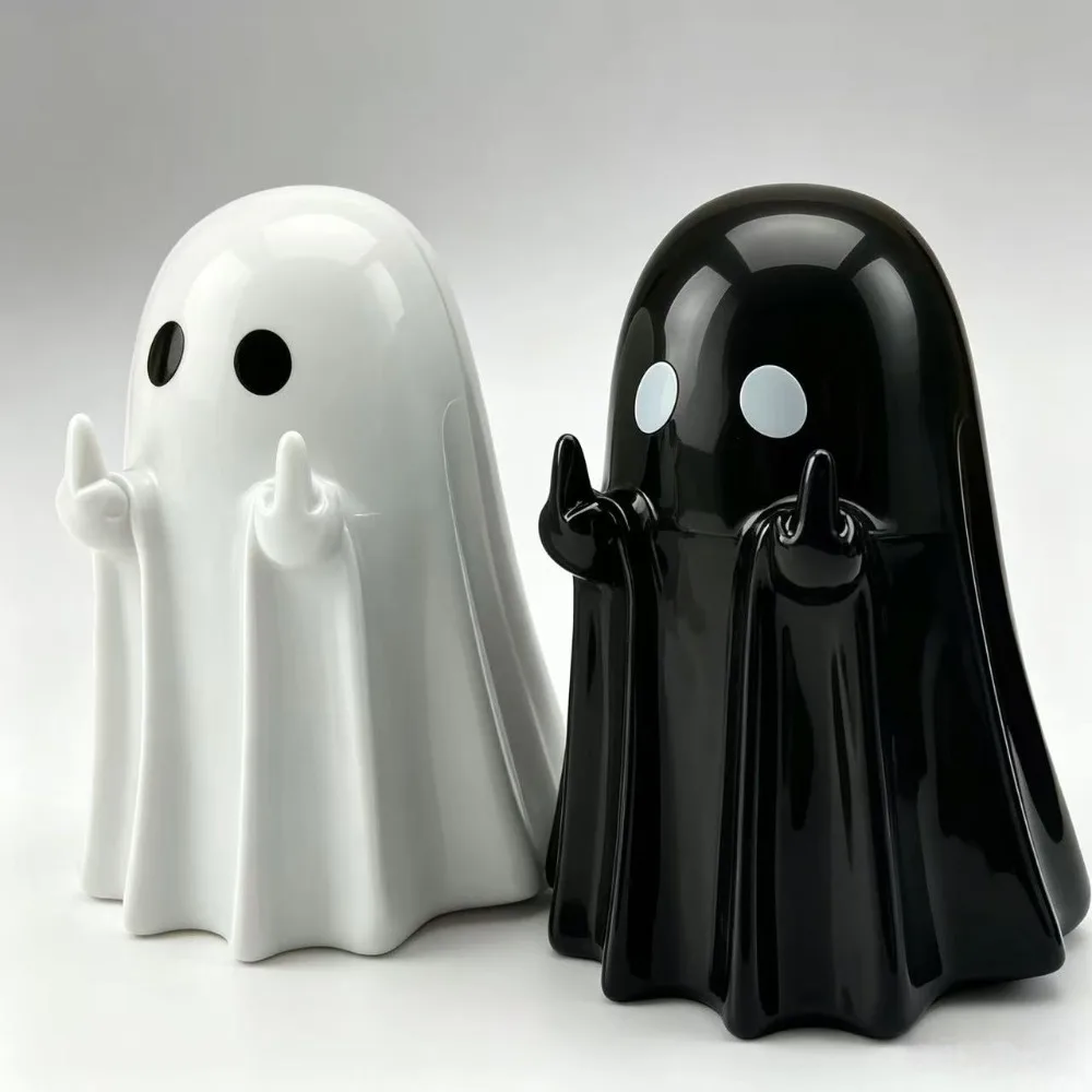 2Pcs Cute Middle Finger Ghost Statue, Halloween Ghost Festival Carnival Party Favors, Decoration Ornaments, Gift Bag Fillers