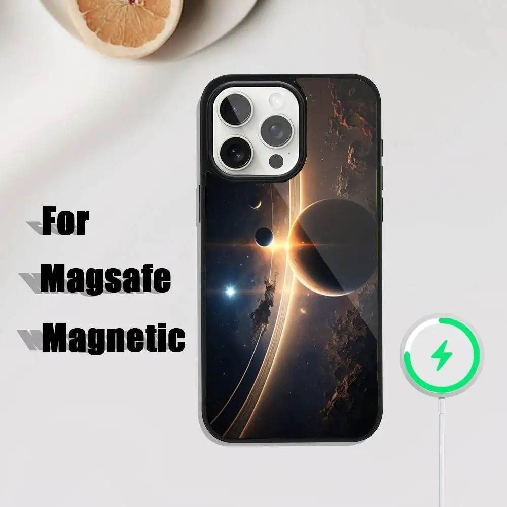 Space Planet Sterne Mond Handyhülle für iPhone 16,15,14,13,12,11,Plus,Pro,Max Mini Magsafe magnetisches kabelloses Laden