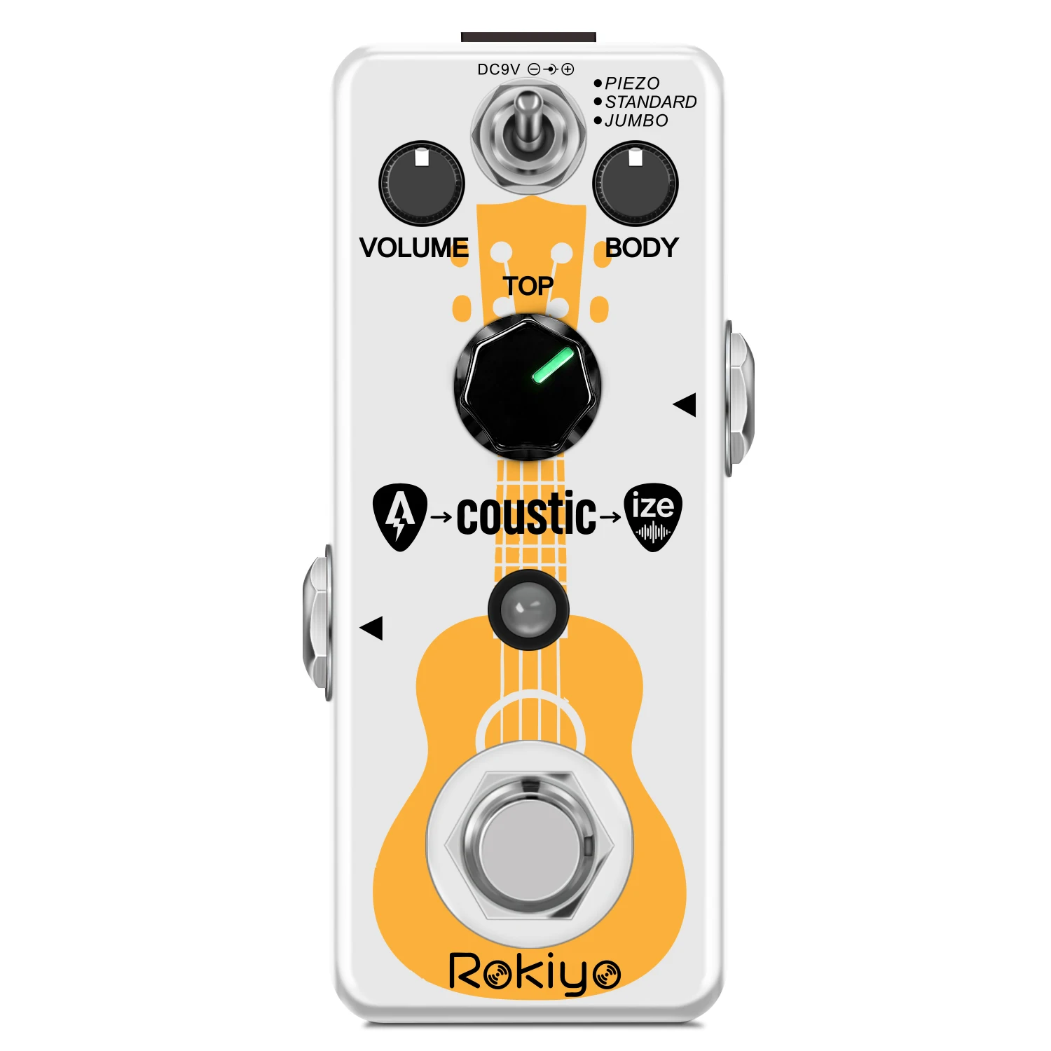 Rokiyo Acousticize Acoustic Simulator Guitar Pedal Piezo/Standard/Jumbo Synthesizer True Bypass Compact AC Stage Stompbox