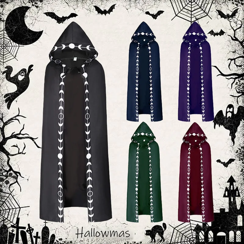 

Anime Cosplay Unisex Wizard Retro Cloak New Medieval Hooded Cloak Magic Robe Halloween Ball Dress Up Death Cloak Party Cosplay