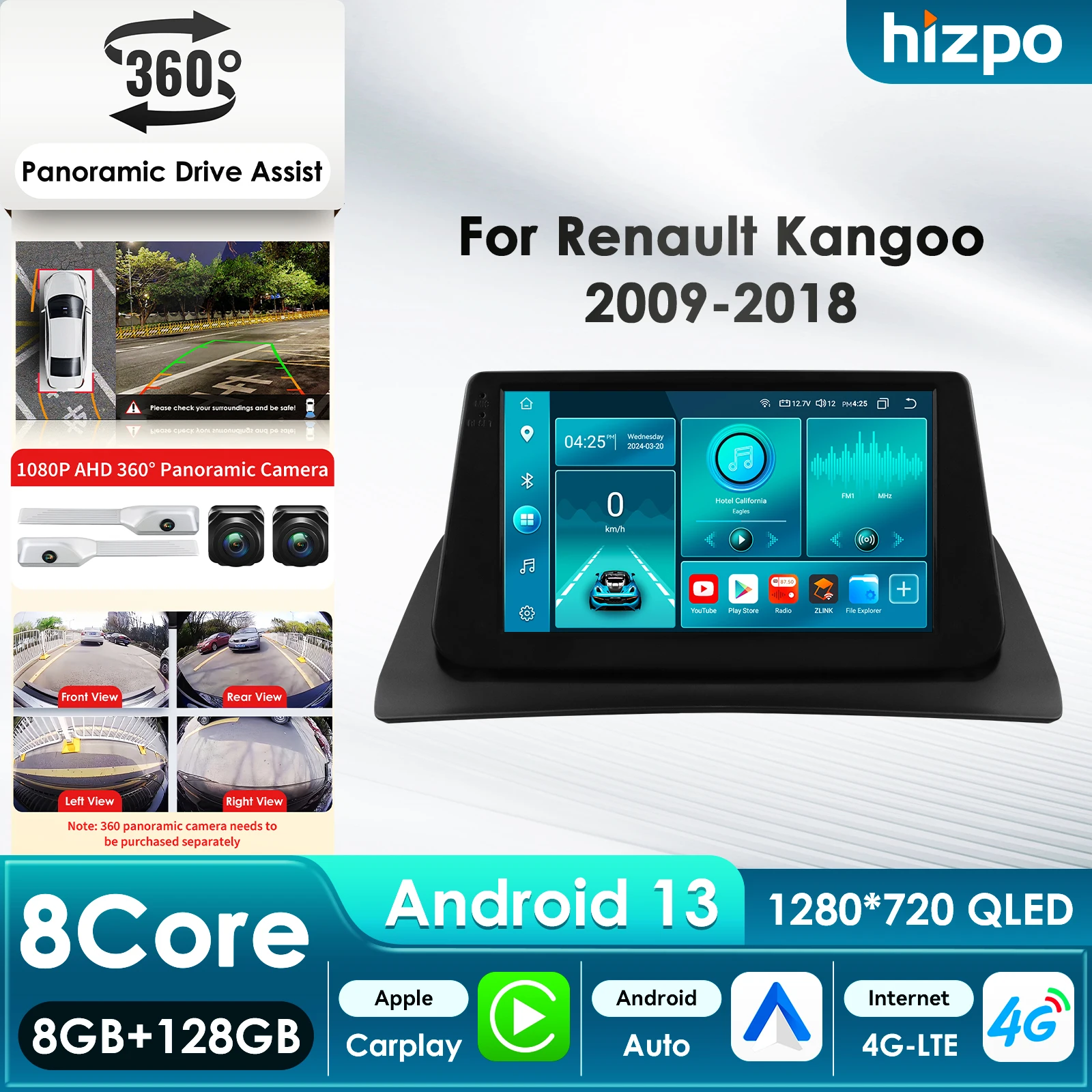

Hizpo 360Camera Мультимедийное авторадио с Carplay для Renault Kangoo 2009-2018 2Din Автомобильные интеллектуальные системы Android Автомобильный радиоприемник AI