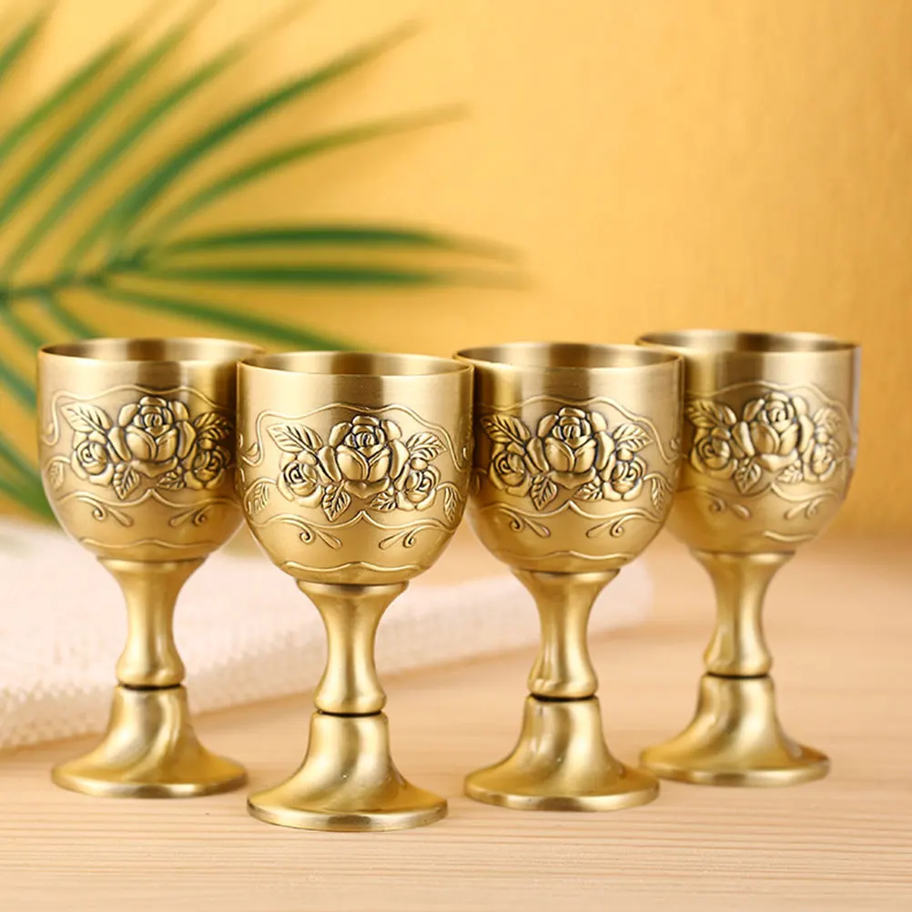 

2pcs Bronze White Wine Glass Mini Whiskey Shot Goblet Vintage Ornaments Cups For Coffee Beer Milk Cocoa Cocktail