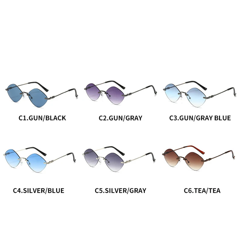 Sexy Polygonal Women Sunglasses Fashion Rimless Diamond Sun Glasses Ladies Retro Rhombus Punk Eyewear Vintage Metal Frame Shades