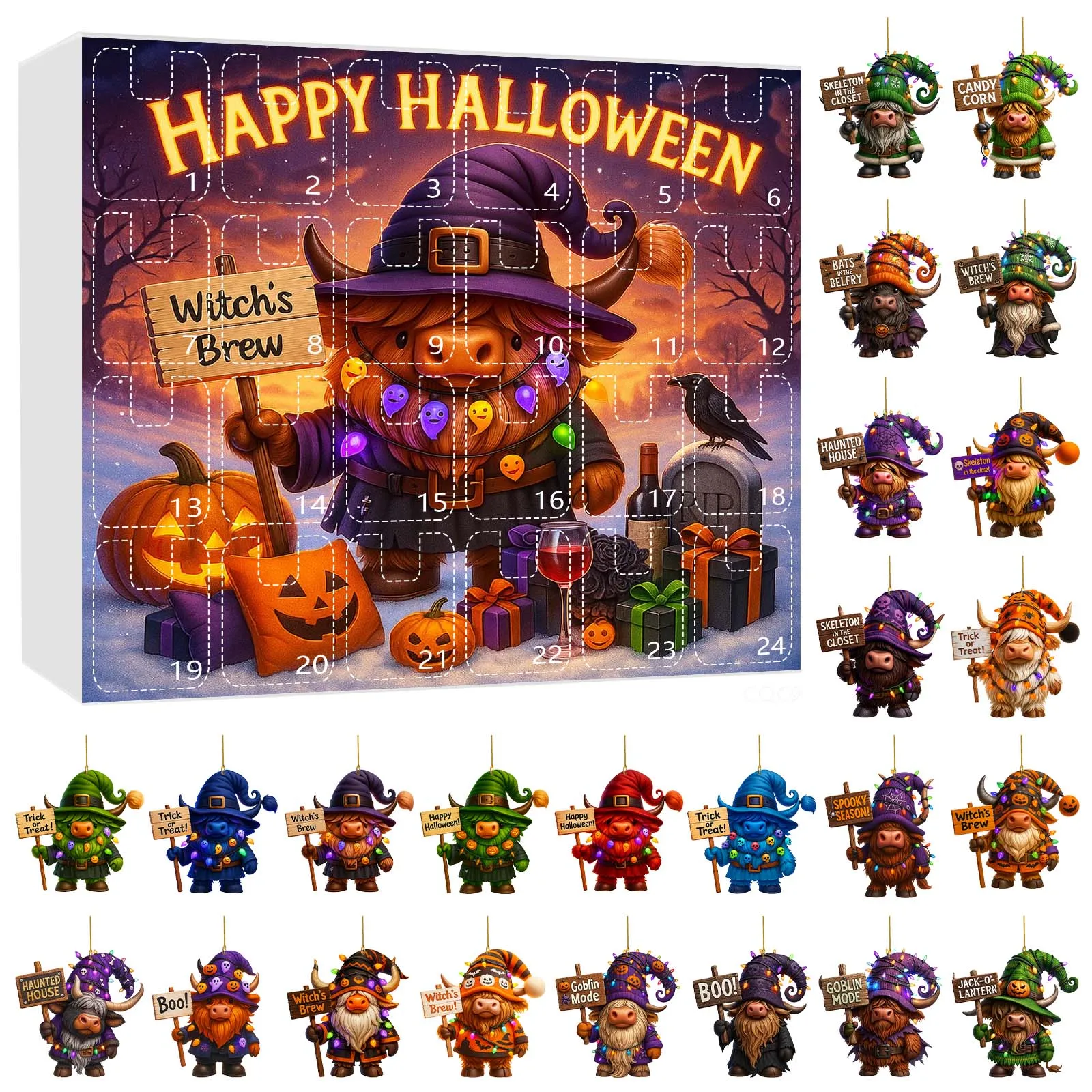 Temporizador de arena de 30 segundos a granel, 1 Juego de calendario de llegada enano de Halloween, cuenta regresiva de Halloween de 24 días, temporizadores de cocina de vacas para cocinar