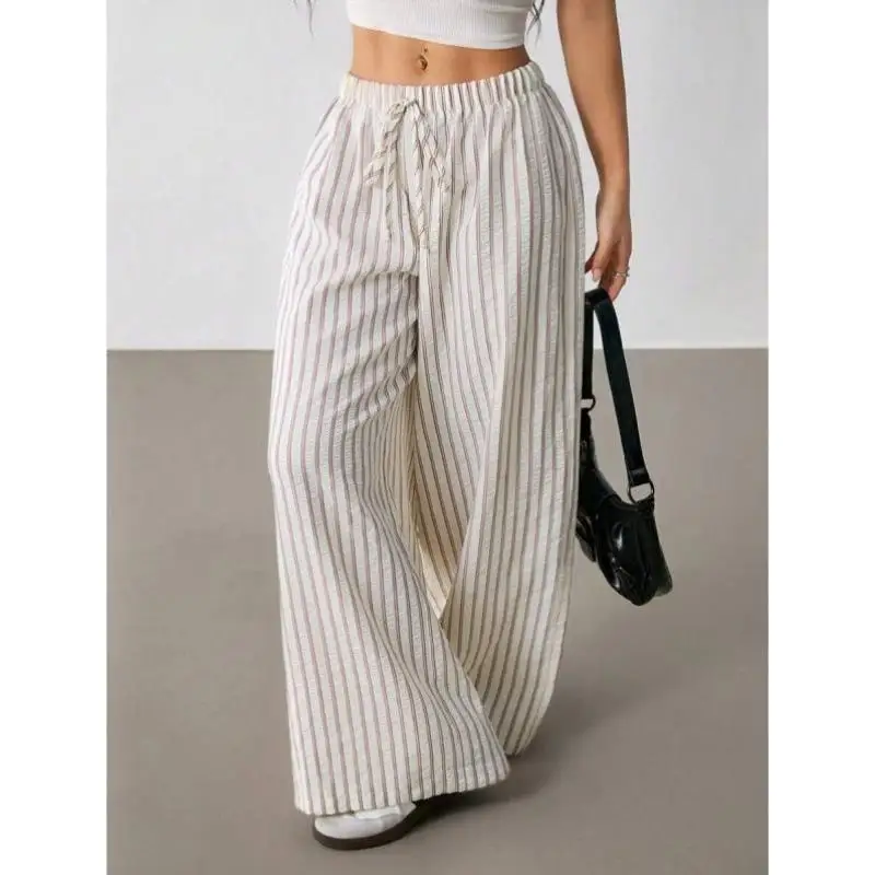 

Women's Casual Loose Striped Wide Leg Pants Cross-Border Sle Comfortable Elastici Tee-acetate Fiber Ciwalk Vintage